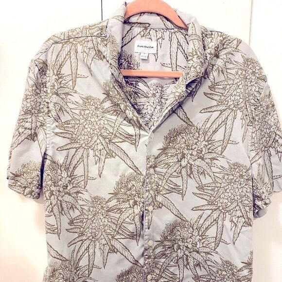 🌷 Frank and Oak🌷Light Blue Gray & Green Print Button Down Shirt - Picture 5 of 7